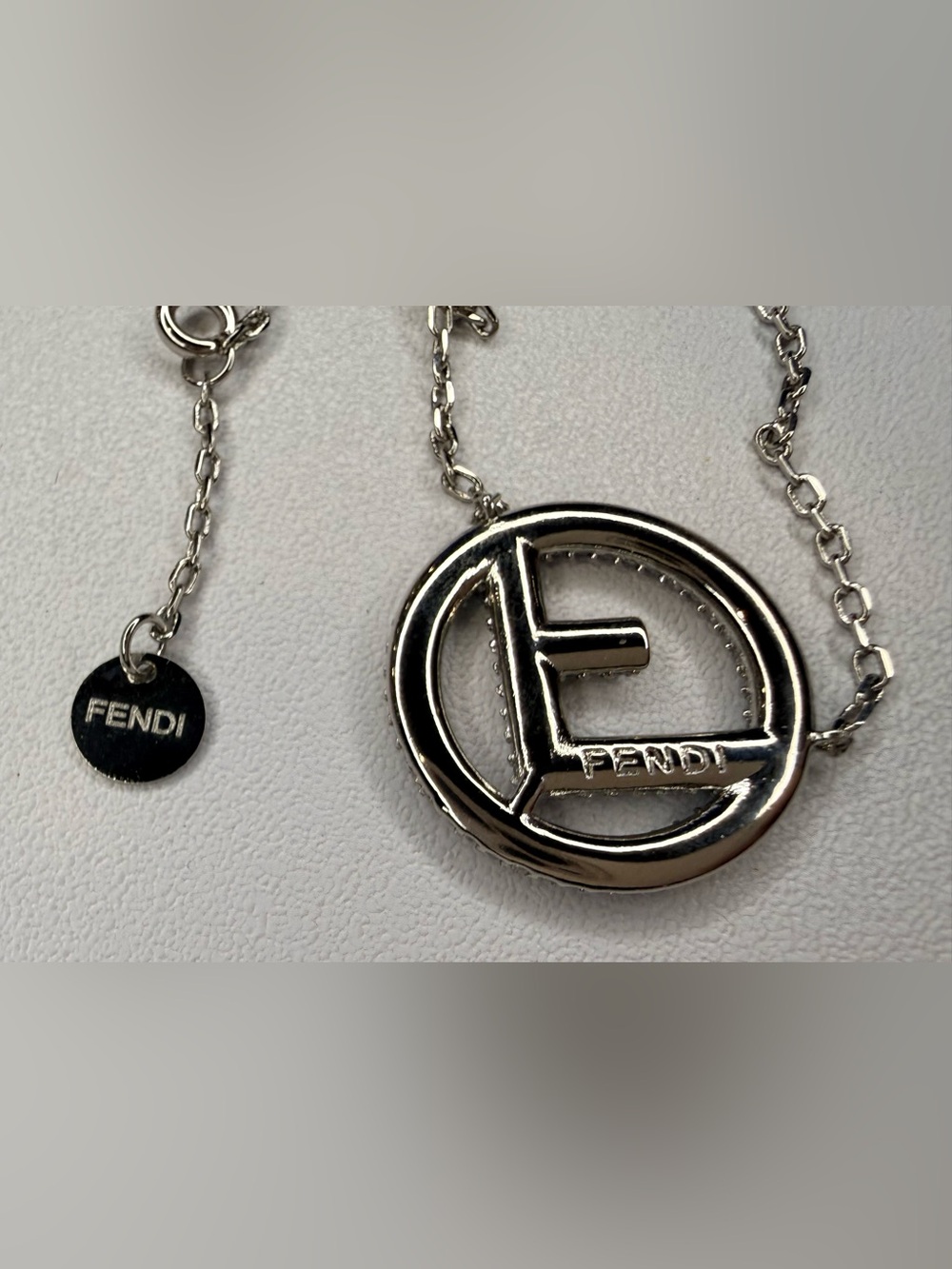 Silver-Tone Crystal Monogram Pendant Designer-Inspired Statement Necklace - Picture 4 of 4
